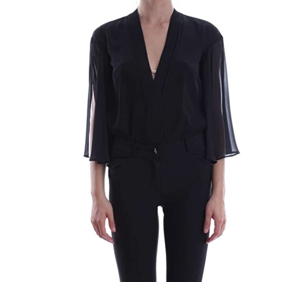 New Guess Marciano deep v chiffon sleeve Bodysuit S - Picture 8 of 9